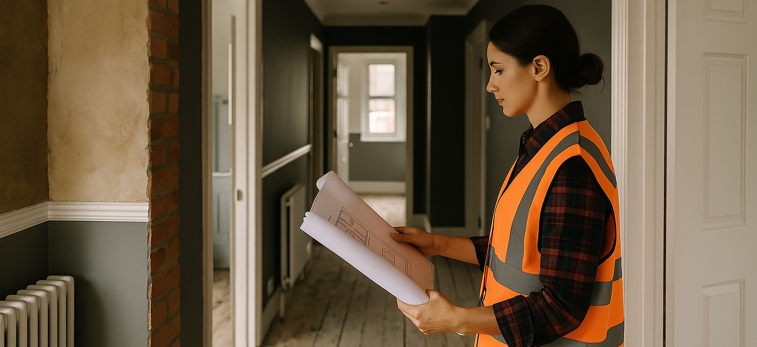 Construction professional reviewing plans